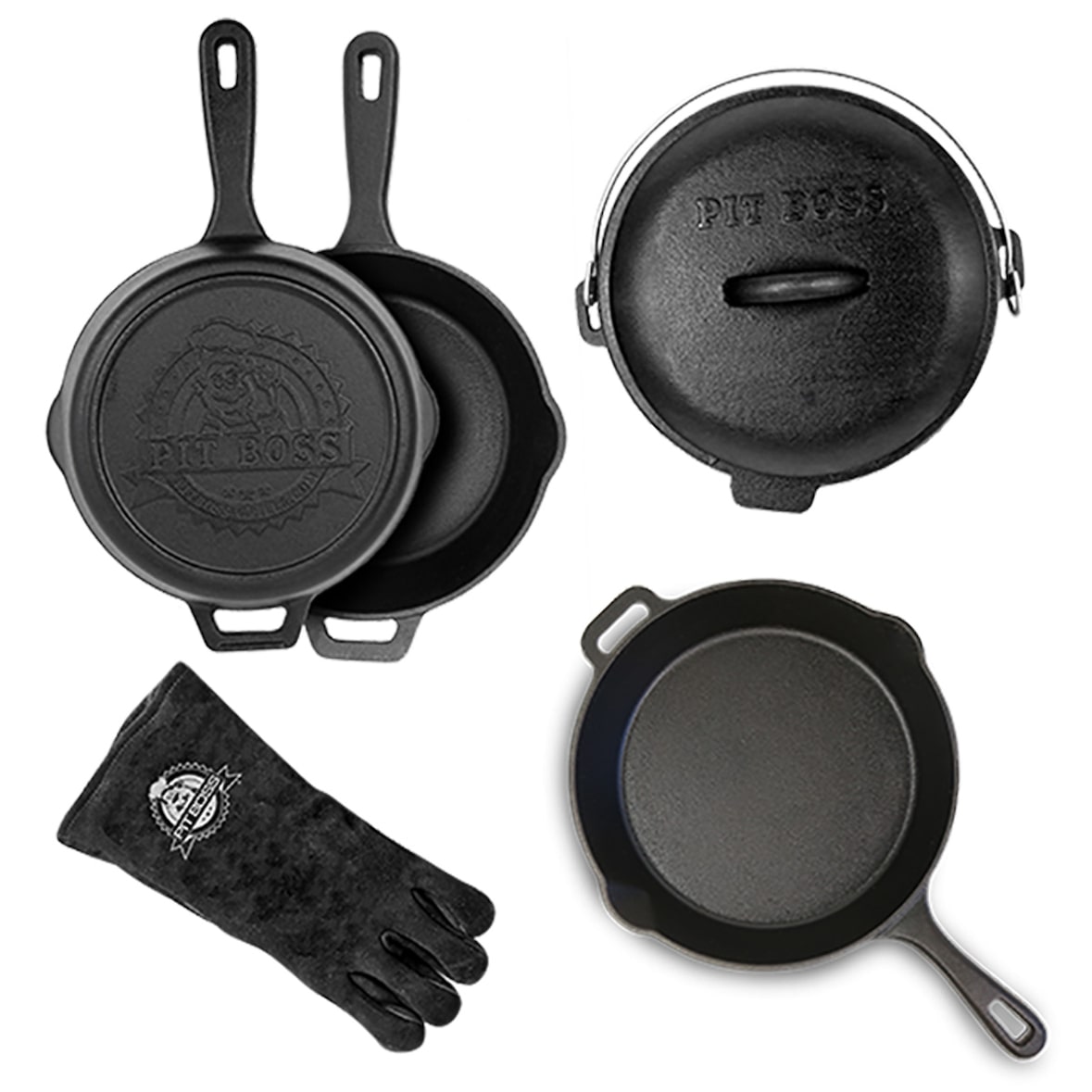 Set de 6 pièces Accessoires de Cuisson en Fonte Pré Assaisonné Pour Barbecue Camping Cuisine Extérieure PIT BOSS