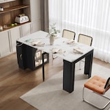 thumbnail of Kücheninsel mit Rollen ausziehbar Weiß+Schwarz 150x80x77  mit LED-Beleuchtung, Stauraumfächern und USB- und Type-C-Anschlüssen, MDF+Glas