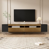 thumbnail of TV-Schrank 180x36x43 cm in Schwarz und Holzoptik mit 2 Türen, offenen Fächern und Kabelmanagement für modernes Wohnzimmer