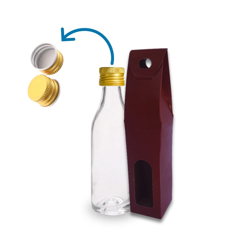 20 Mini Glasflaschen 40 ml mit Roten Boxen, Ideal für Hochzeit, Whisky, Rum, Soßen, Stilvolle Gastgeschenke