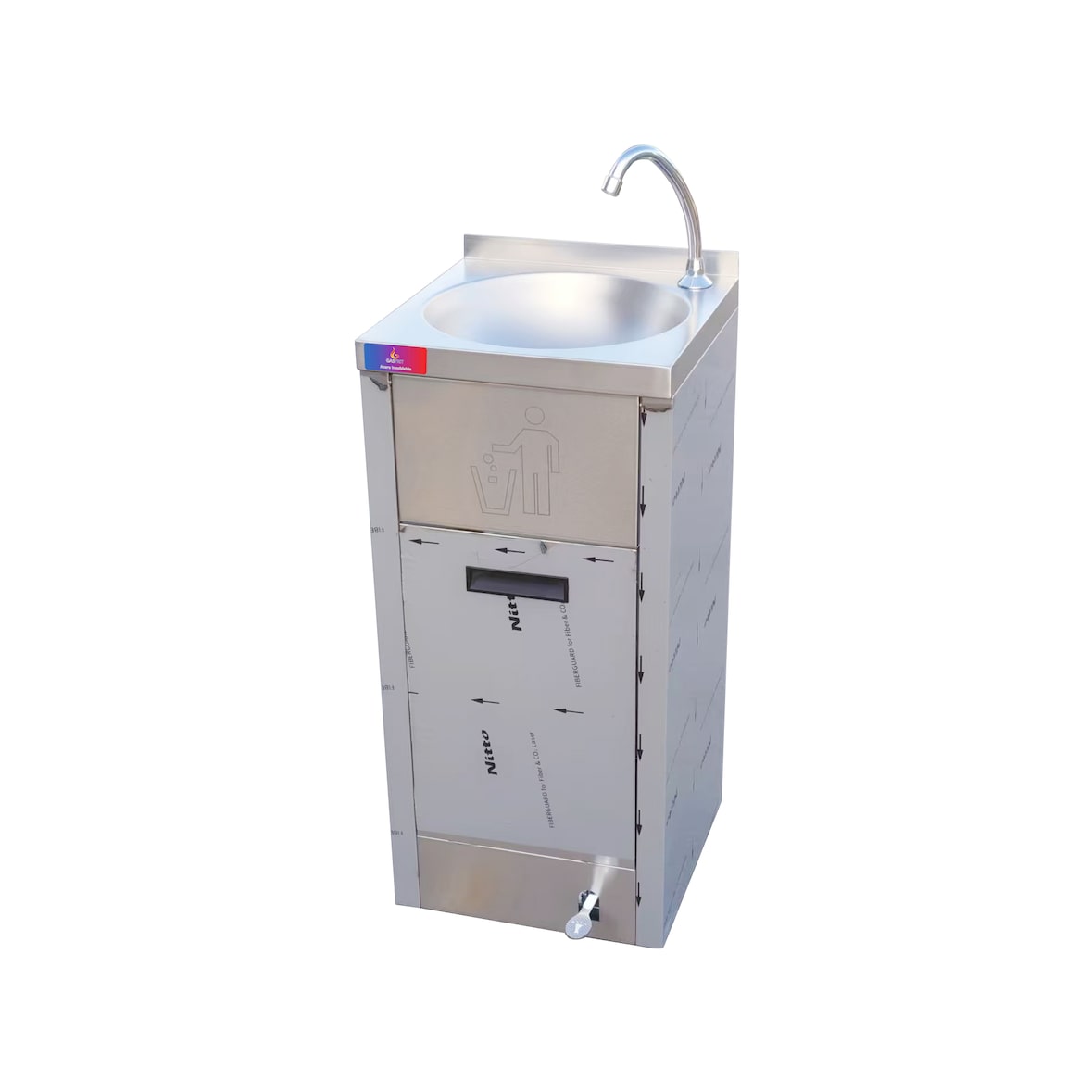 Gasfrit -  Handwaschbecken mit Fusspedal 400 x 400 x 850 + 40 mm