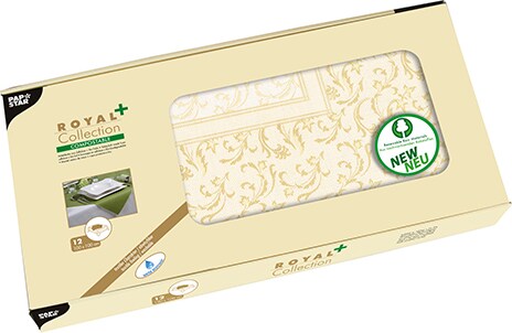 60 Mitteldecken, stoffähnlich, PV-Tissue ROYAL Collection Plus 100 cm x 100 cm champagner Damascato
