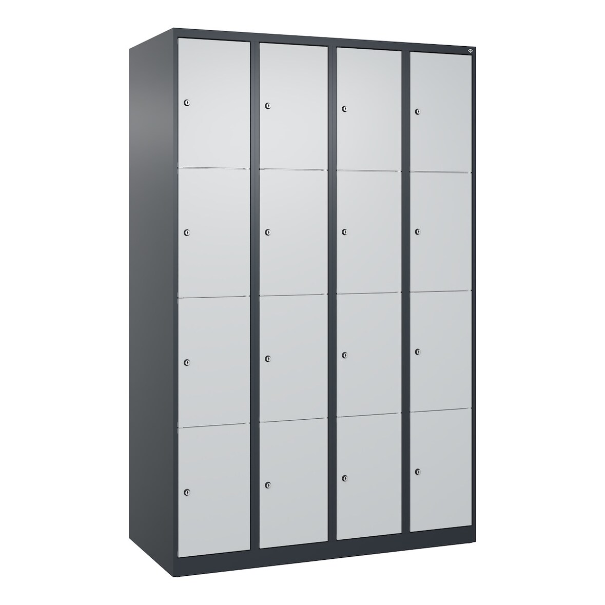 C+P Schließfachschränke Classic PLUS, 16 Abteile, HxBxT 185x120x50cm, Zylinderschloss, Anthrazit/Hellgrau von PROREGAL