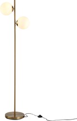 Eine Stehlampe mit zwei Glaskugeln.
