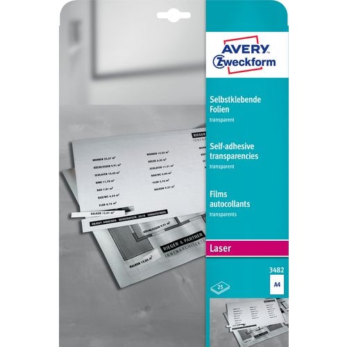 AVERY Zweckform 3482 Selbstklebefolie DIN A4 Transparent 210 x 297 mm 25 Blatt