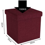 thumbnail of Intirilife Faltbare Sitzhocker 30x30x30 cm in KIRSCH ROT - Sitzwürfel Fußhocker Aufbewahrungsbox mit Stauraum und Deckel aus Stoff mit Mulden