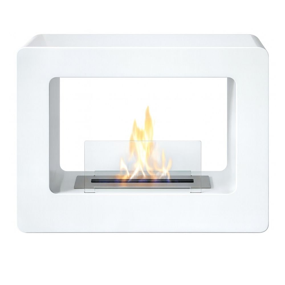 Lareira a Bioetanol Lareira de Chão Queimador em Aço 1,7 Litros 3 Kw Branco cm 74x25x60 Design Moderno de Chão