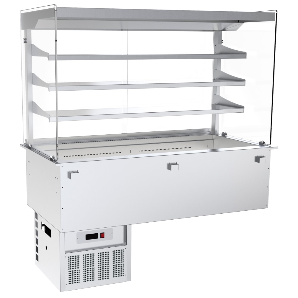 Offene Kühlvitrine drop-in 4 gn 1/1 mit quadratischem Glaseinsatz - 1460x730x1600 mm - 1100 W 230/1V