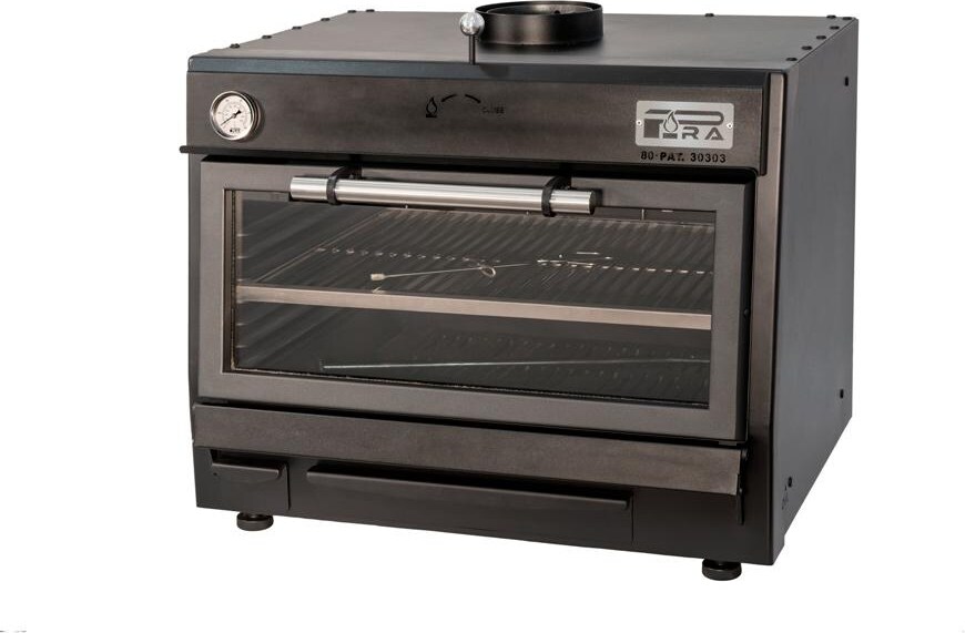 Horno Brasa Pira 80 Black puerta de cristal abatible