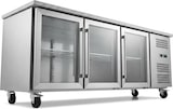 thumbnail of Romux® Kühltisch mit 3 Glastüren 180x70 cm mit Marmor-Arbeitsplatte und Luftkühlung | Theken Kühlschrank aus Edelstahl mit 417 L und 750 W