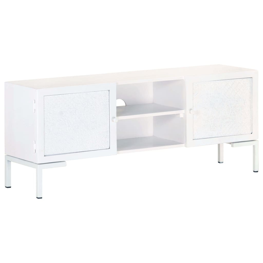 vidaXL TV-Schrank Weiß 115x30x46 cm Massivholz Mango