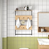 thumbnail of COSTWAY Cabide de parede com prateleira, prateleira de parede com 6 ganchos, cabide industrial com estrutura metálica, natural