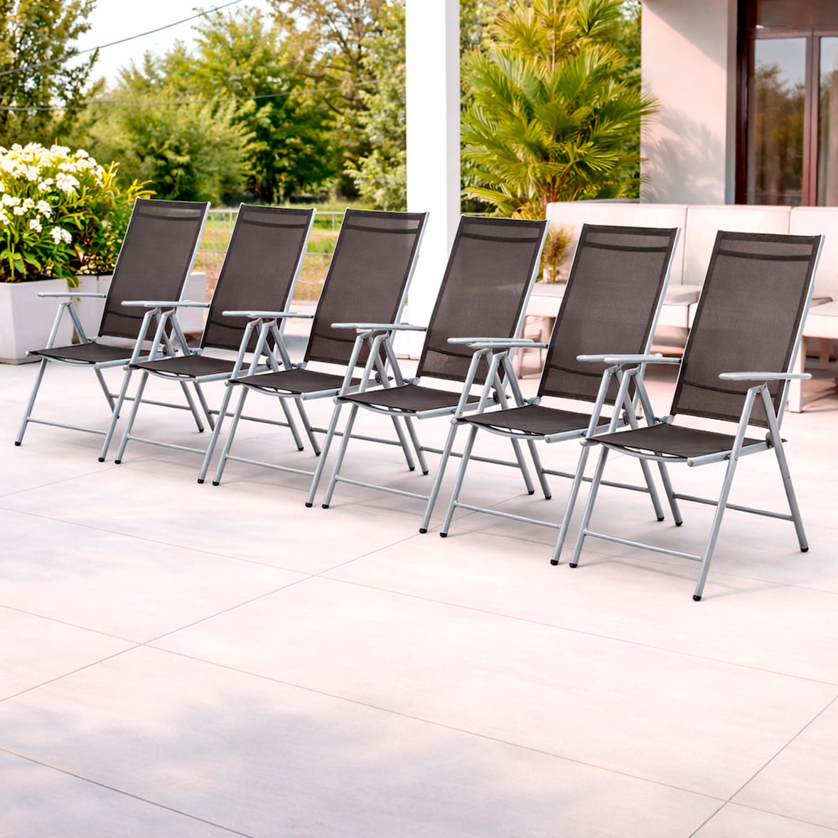 6 Stück Garten Klappstuhl Aluminium - Textilen Silbergrau/Anthrazit