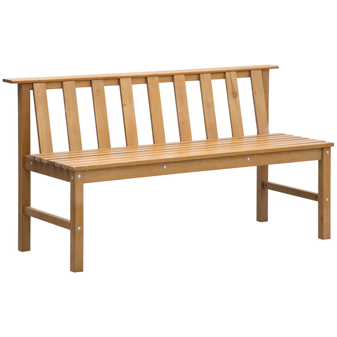 Outsunny banco de jardín de 3 plazas banco exterior de madera con respaldo de listones para terraza patio balcón carga 360 kg 144x60x77 cm natural