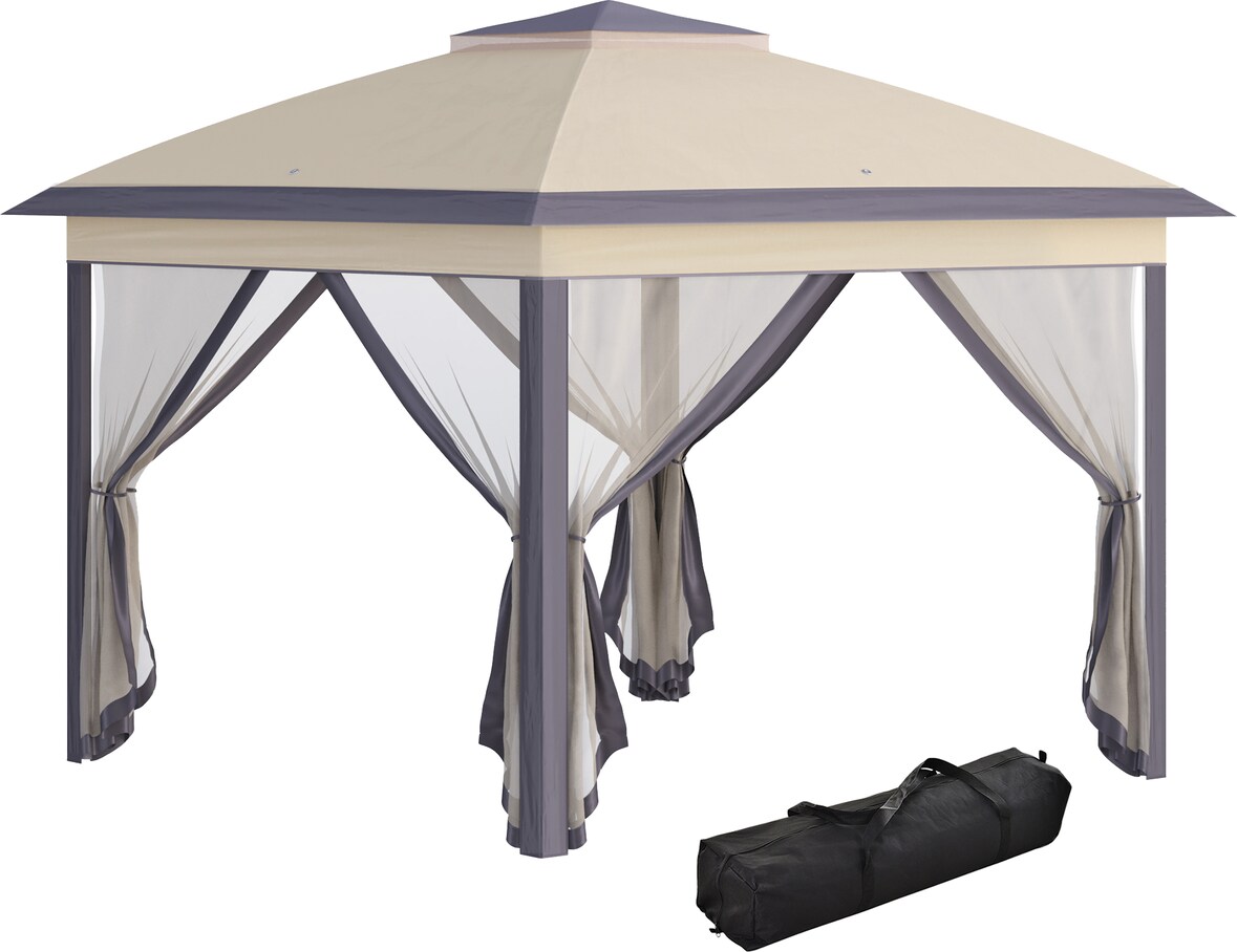 Carpa Plegable Exterior 3,3x3,3x2,88 m Altura Ajustable Cenador de Jardín con Doble Techo 4 Mosquiteras Extraíbles y Bolsa de Transporte para Fiestas