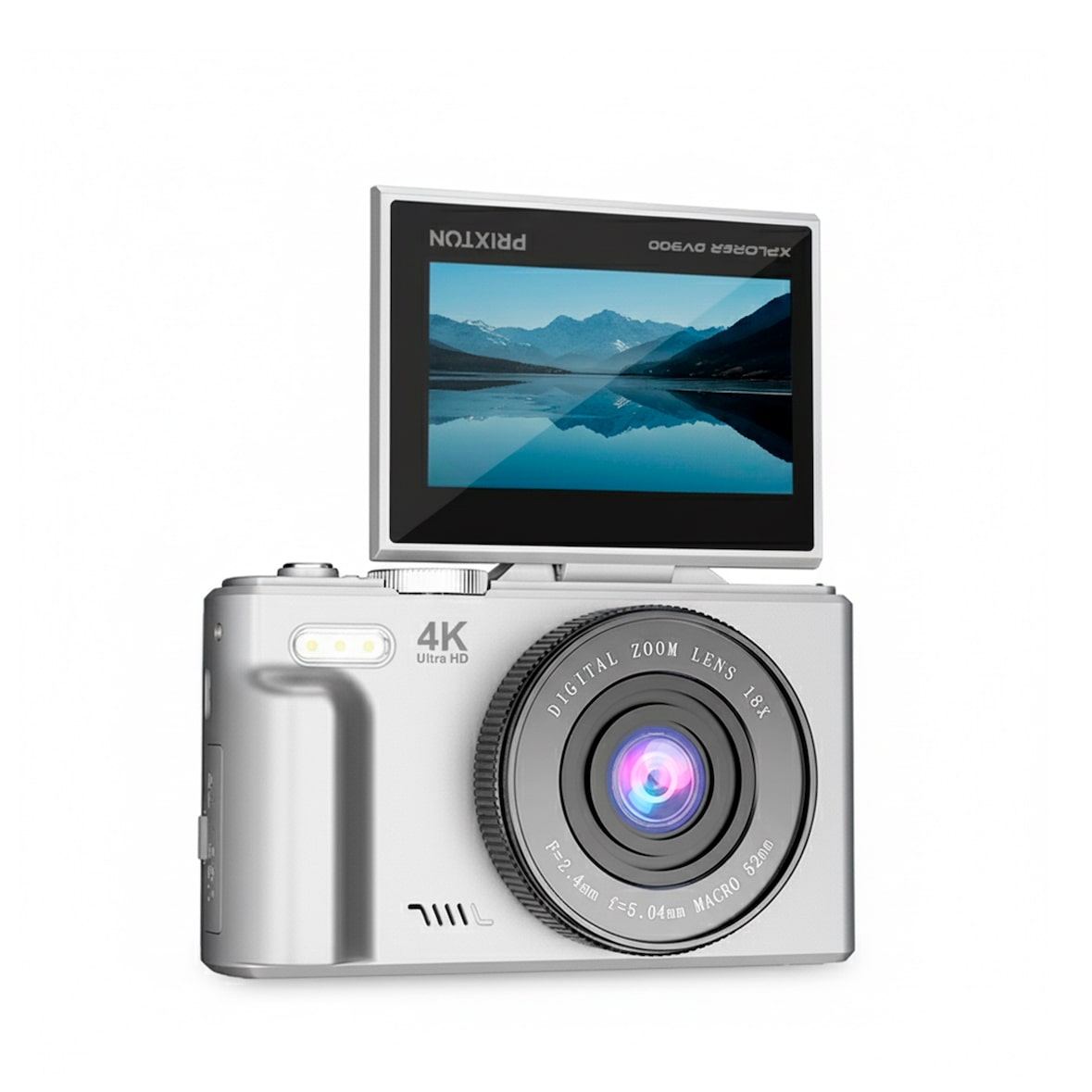 PRIXTON Cámara Digital XPLORER DV900 (4K - Pantalla Flip - Plata)