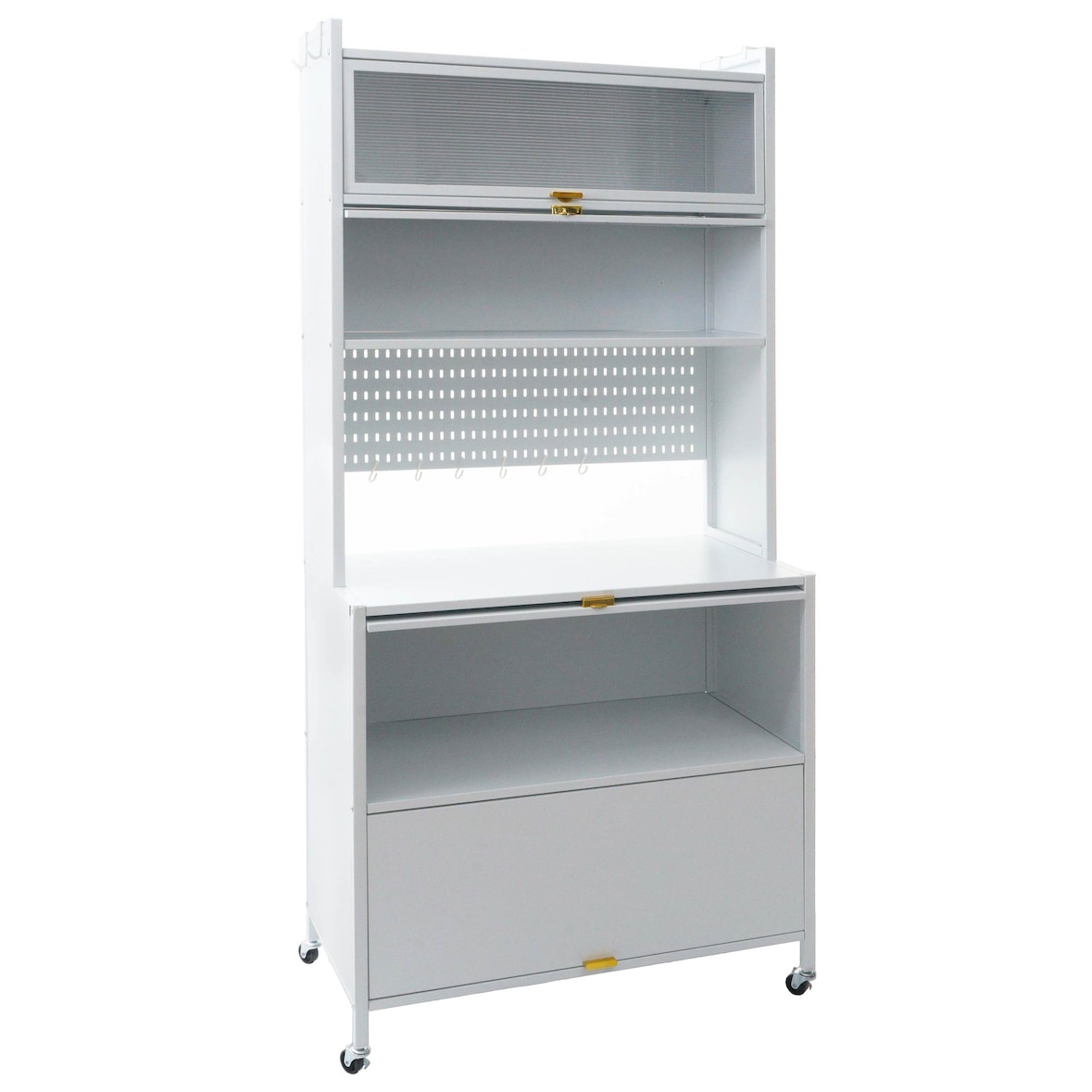 Küchenschrank HWC-O53, Küchenregal Schrank Arbeitsplatte Schrankfächer rollbar Metall 175x80x42cm ~ weiß