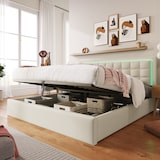 thumbnail of Merax LED Doppelbett 140x200 Polsterbett aus Kunstleder mit Lattenrost & Hydraulische Stauraum Weiß