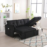 thumbnail of Merax 3-Sitzer Schlafsofa mit Stauraum – Modulares Ecksofa aus Cord, bequemes Sofabett, Schwarz