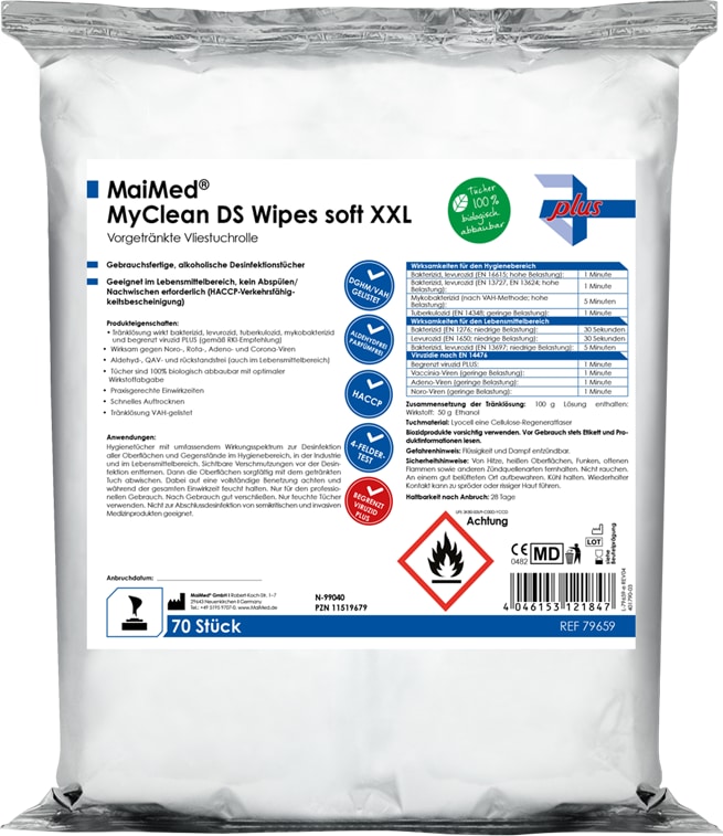 MaiMed® MyClean DS Wipes soft XXL Vorgetränkte Desinfektionstücher 29x29cm