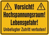 thumbnail of Hinweisschild, Hochspannungsraum! Unbefugter Zutritt verboten!, 250 x 350 mm, - 350x250x0.45 mm Aluminium geprägt