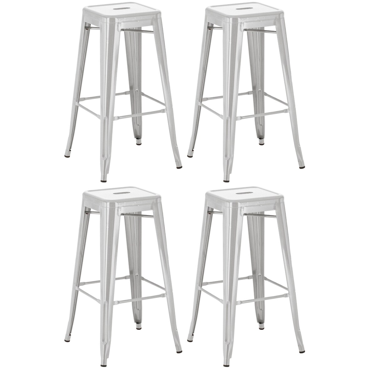 4er Set Barhocker DOLAN - Metall Silber 43x43x76 cm | Barstuhl Tresenhocker Tresenstuhl Kneipenhocker Kneipenstuhl