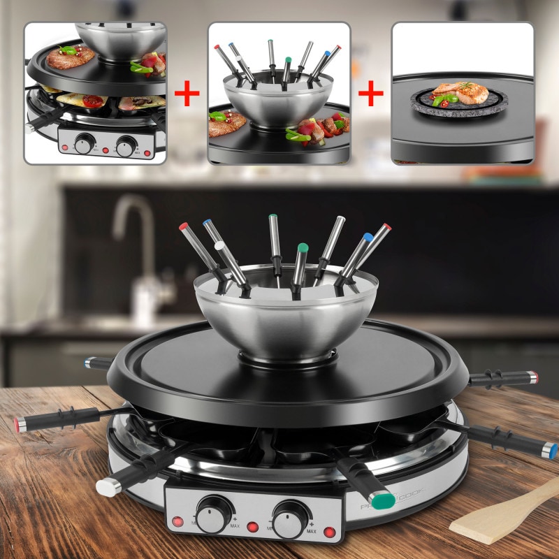 Appareil à raclette et fondue pour 8 personnes 1100W