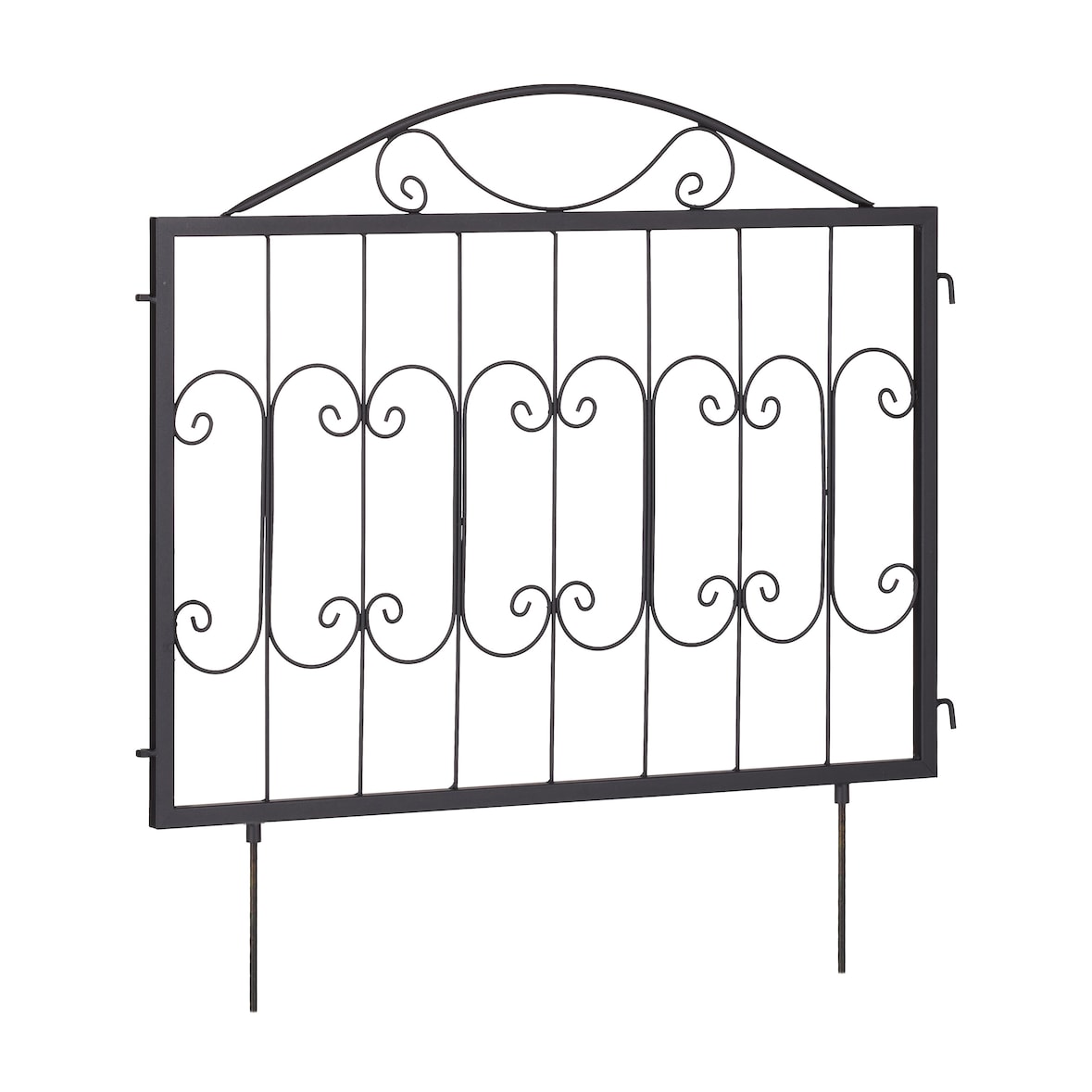 Relaxdays Beetzaun Metall, HxB: je 60 x 60 cm, Garten Beeteinfassung zum Stecken, 4 Zaunelemente mit Ornamenten, schwarz