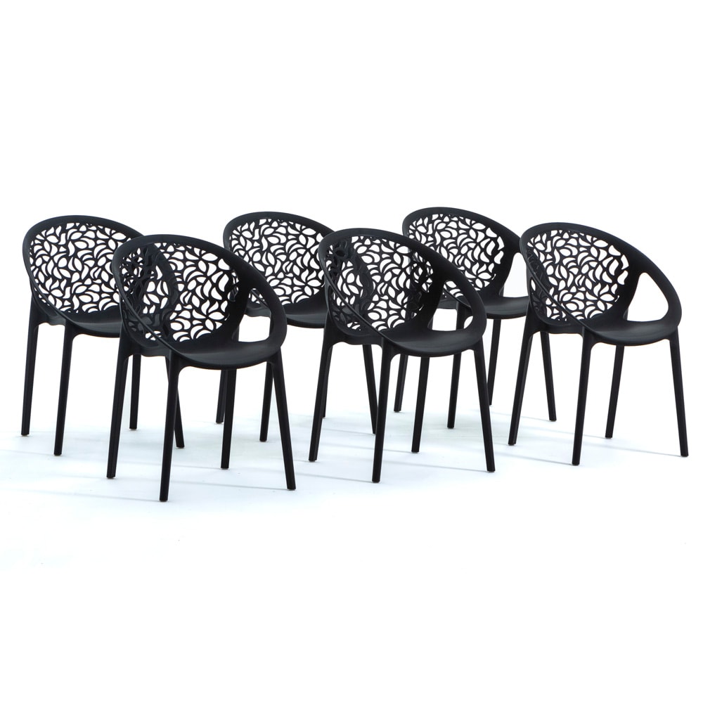 Set van 6 stapelbare stoelen AMBRA van polypropyleen met glasvezel, voor buiten en tuin, bar en restaurant, modern design voor keuken – Zwart