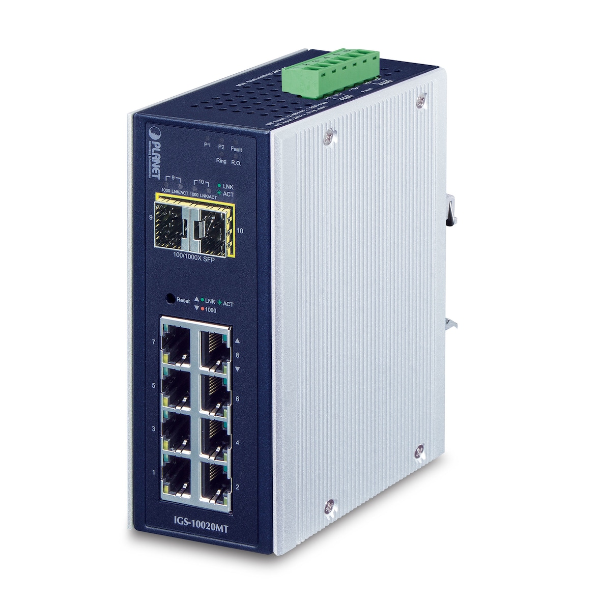 PLANET IP30 industrieller 8x 1000TP + 2x 100/1000F SFP Full Managed Ethernet Switch (-40 bis 75ø C)