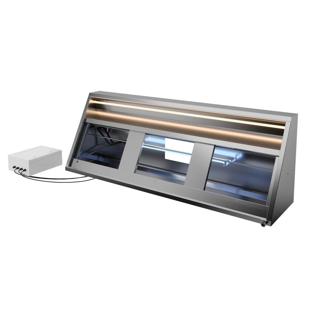 CAPPE FOTOPLASMA SNACK Inox AISI 304, 1300 m3/h, Dim: cm 120x70x56H con UV-C al fotoplasma Elimina Olio Odori Scarico Condensa LED filtri a labirinto