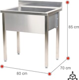 thumbnail of Romux® Fregadero con Seno Profundo de Acero Inoxidable 800x700x850 mm Desmontable | Pica Industrial con patas | Pila Lavadero para Cocina