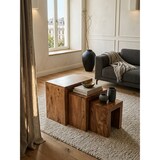 thumbnail of Satztisch Set: 3-teilig, Massivholz, platzsparend, handgefertigt, 45x50x30 cm, 37,5x37,5x28 cm, 30x25x25 cm. Braun | Kadima Design