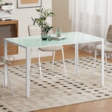 thumbnail of HOMCOM mesa de comedor de cristal, mesa rectangular para 6 personas con patas de metal, para cocina, salón, 140x80x75 cm, blanco