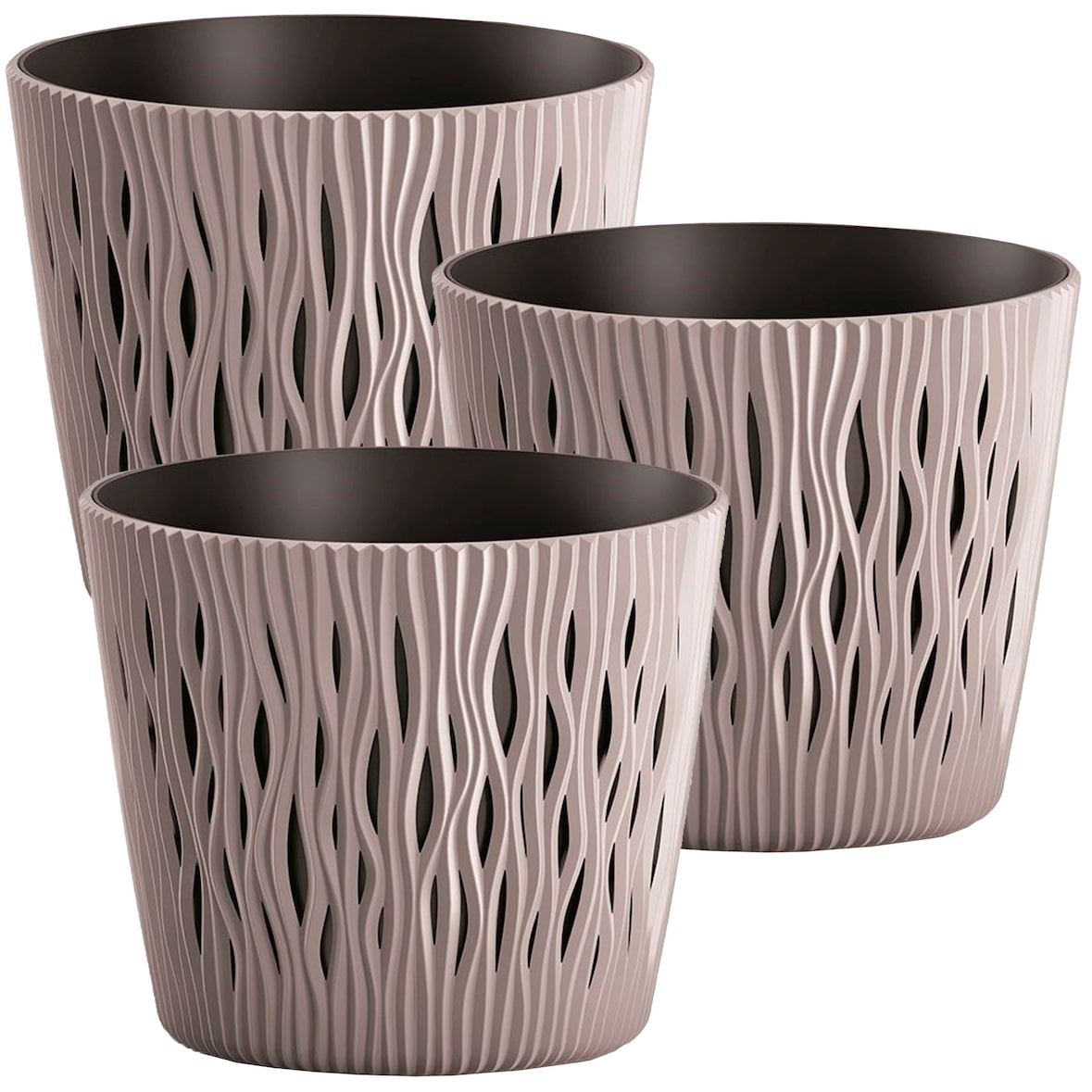 WellHome - Set mit 3 Pflanztöpfen 1,7L Sandy Round Ø15,8 cm/Stück in Mocca