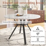 thumbnail of Essgruppe rund 100x100x75 cm Tisch MDF Marmoroptik mit Metallgestell Schwarz+Weiß, 4 Polsterstühle Wildlederoptik Schwarz, modern und platzsparend