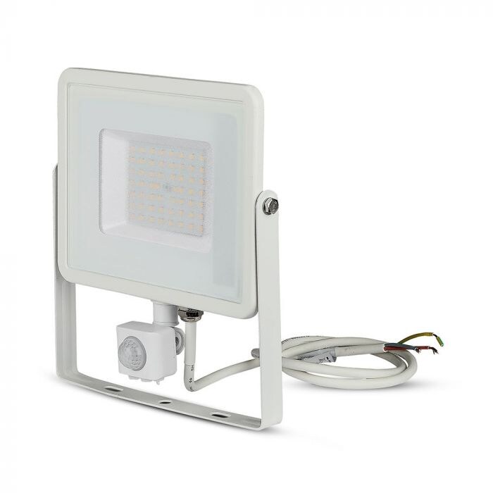 V-TAC VT-50-S-W   LED Draaibare Schijnwerper - Samsung - PIR Sensor - IP65 Waterdicht - Wit - 50W - 4000 Lumen - 3000K