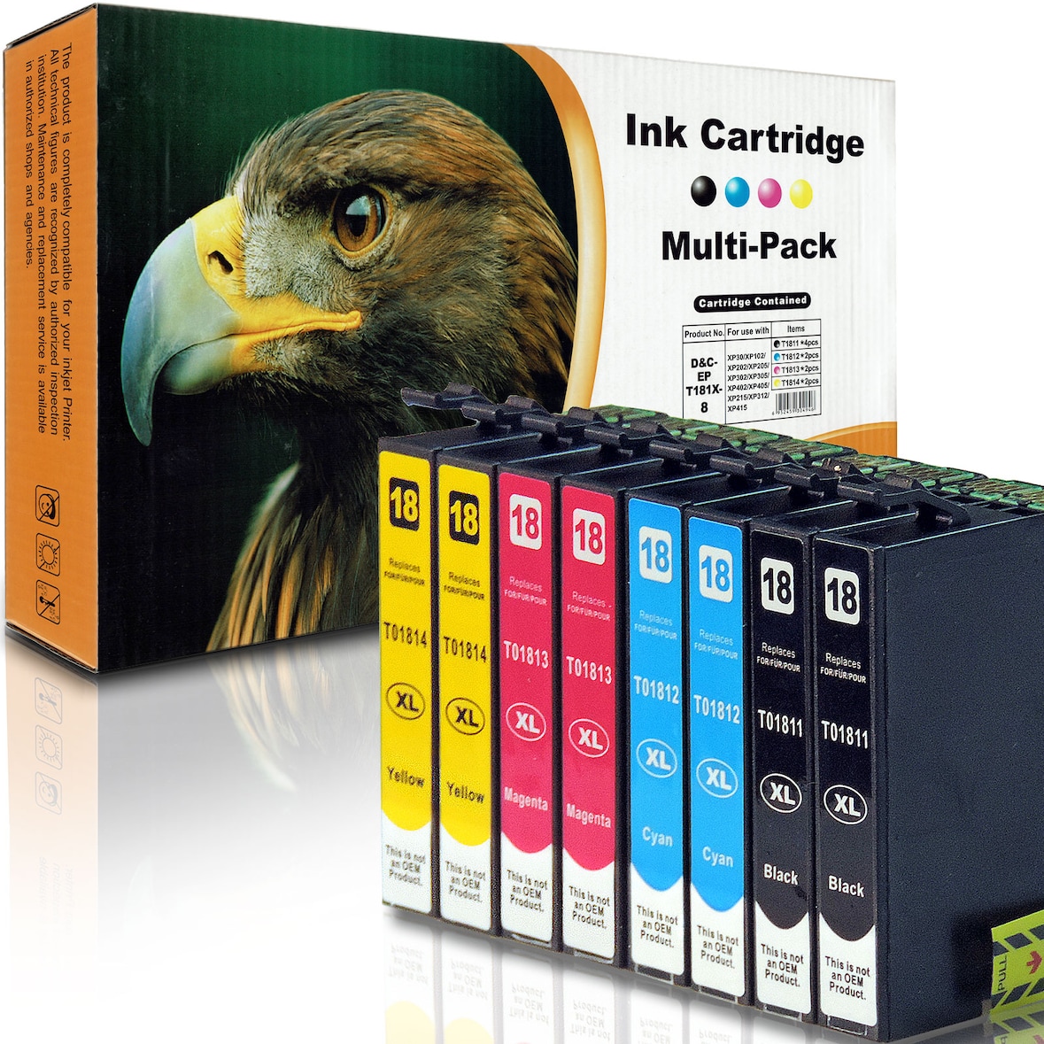 Kompatibel 8er Set Epson Gänseblümchen, T1816, 18XL, C13T18164010 Druckerpatronen Tinte von D&C