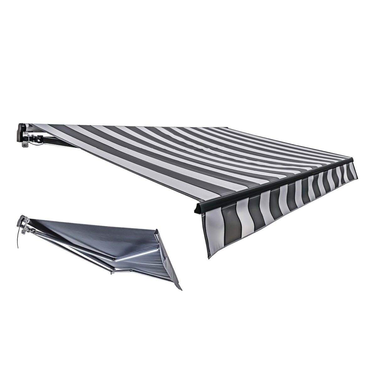 Gelenkarmmarkise PHILA 495x300cm Elektrisch mit LED Beleuchtung Grau-Weiß Polyester Balkonmarkise Gelenkmarkise für Terrasse/Balkon Sonnenschutz