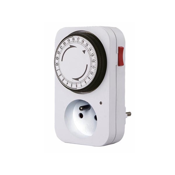 Minuteur 24H, analogique, 230 V, 16 A, 3680 W, terre française type E, blanc