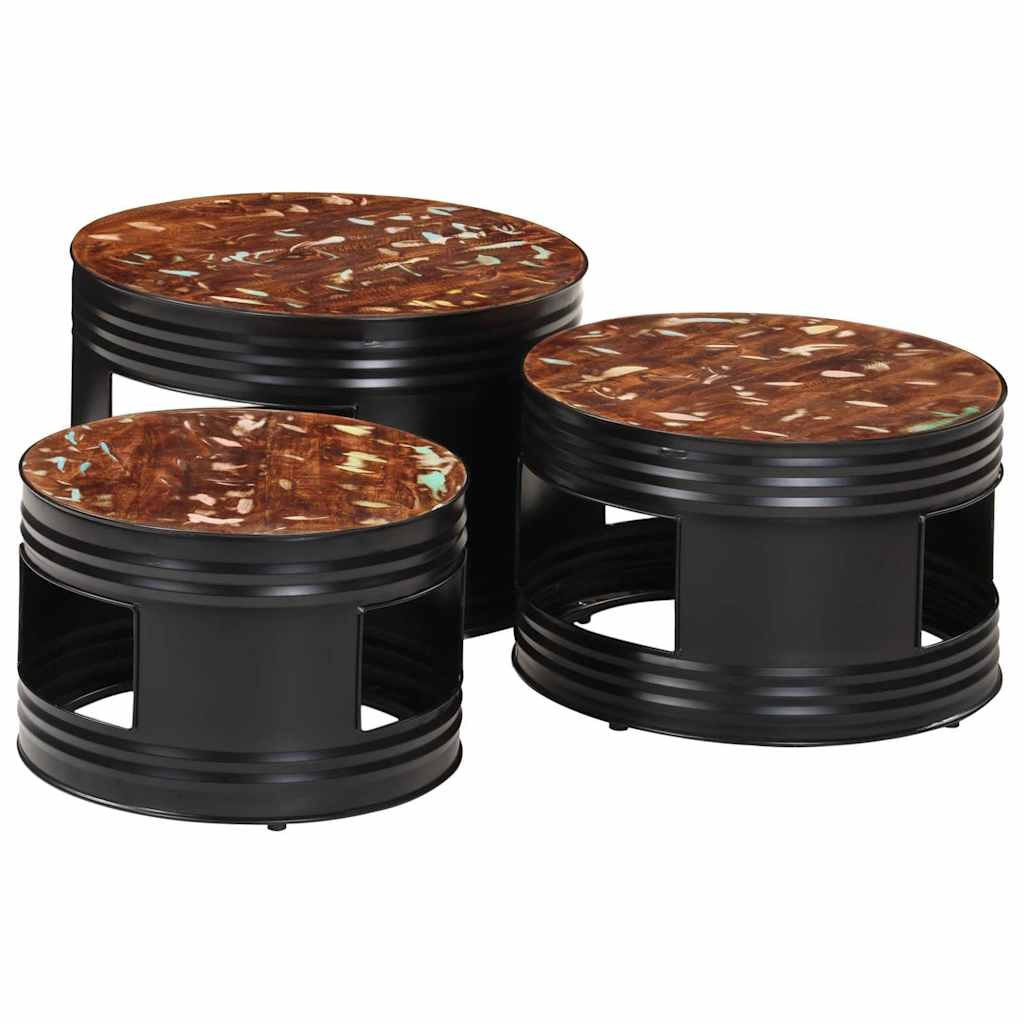 Tables de bar forme tambour 3 pcs bois massif de récupération Modèle Renaissance Élite