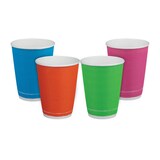 thumbnail of 50x Pappbecher Heißgetränkebecher doppelwandig Farbmix geriffelt 200ml (max 270ml)