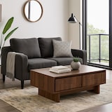 thumbnail of Mesa de centro HWC-O33, mesa para sofá, mesa de apoio para sala de estar, 2 gavetas, 2 compartimentos, melamina 40x120x60cm ~ castanho