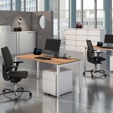 thumbnail of Bisley Cito höhenverstellbarer Schreibtisch 200x80 cm, Tischplatte in grau, Gestell in Weiß - PC Tisch für's Büro manuell höhenverstellbar,