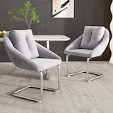 thumbnail of Esszimmerstuhl 2er Set Samt Grau 82x59x65 cm mit Drehfunktion Kissen Metallgestell ergonomisch modern für Wohn und Essbereich