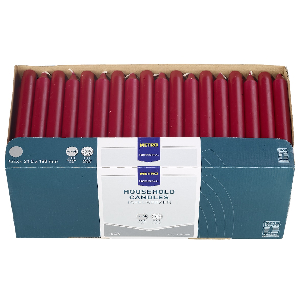 METRO Professional Candela a stelo,paraffina, Ø 2.15 x 18 cm, 6 ore di combustione, bordeaux, 144 pezzi