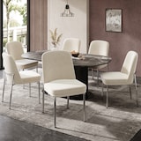 thumbnail of Esszimmerstuhl 2er Set Samt Beige 53x43x82 cm mit dick gepolsterter Sitzfläche verchromtem Metallgestell modern minimalistisches Design