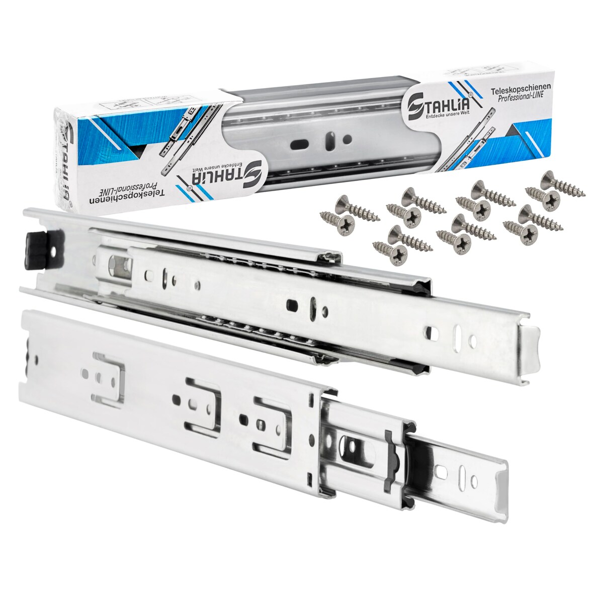 Schubladenschienen 10 STÜCK VOLLAUSZUG Rollenauszug Teleskopschiene Schubladenauszug H 45 L 350 mm