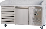 thumbnail of Romux® Pizzatisch 1 Tür und 7 Schubladen 150x80 cm mit Arbeitsfläche aus Granit mit Umluftkühlung | Pizzakühltisch aus Edelstahl