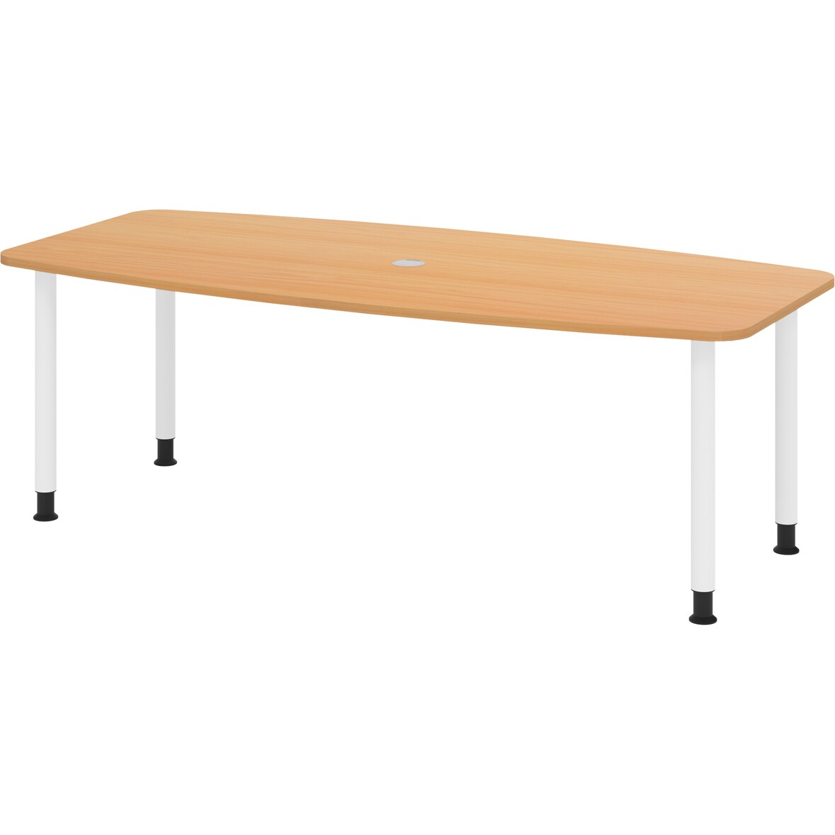 bümö Konferenztisch oval 220x103 cm großer Besprechungstisch in Buche, Besprechungstisch mit Gestell in Weiß, Meetingtisch für 8 Personen, XL-Tisch